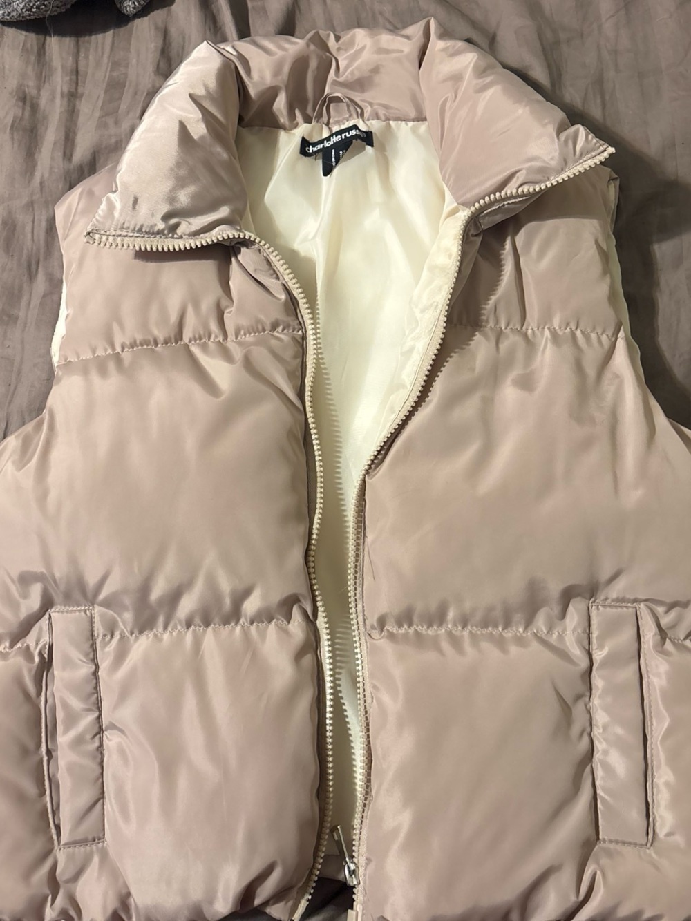 Charlotte Russe Beige Puffer Vest with Cream Lining